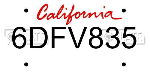 6DFV835 California License Plate