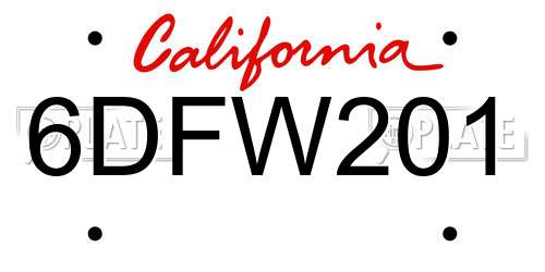6DFW201 California License Plate