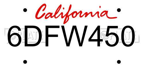 6DFW450 California License Plate