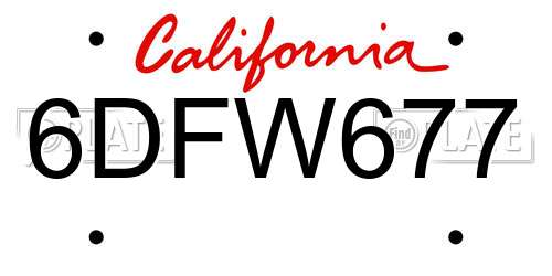 6DFW677 California License Plate