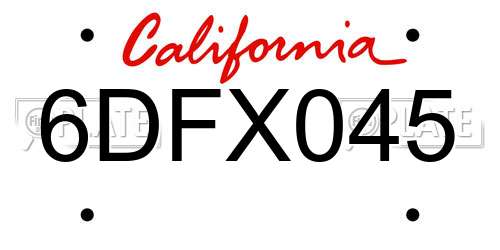6DFX045 California License Plate