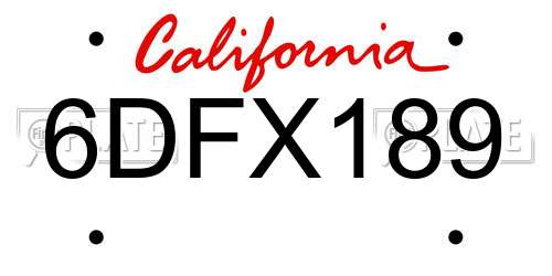 6DFX189 California License Plate