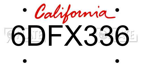 6DFX336 California License Plate