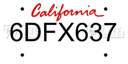 6DFX637 California License Plate