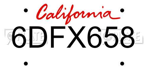 6DFX658 California License Plate