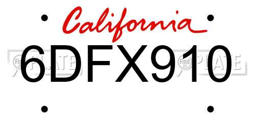 6DFX910 California License Plate