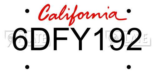 6DFY192 California License Plate