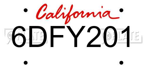 6DFY201 California License Plate