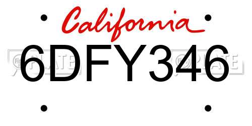 6DFY346 California License Plate