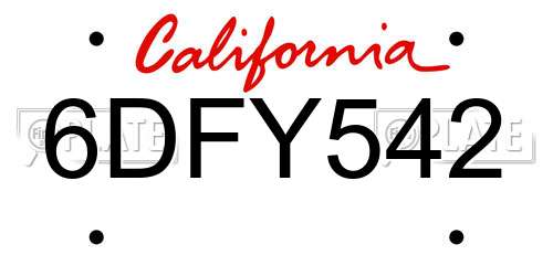 6DFY542 California License Plate