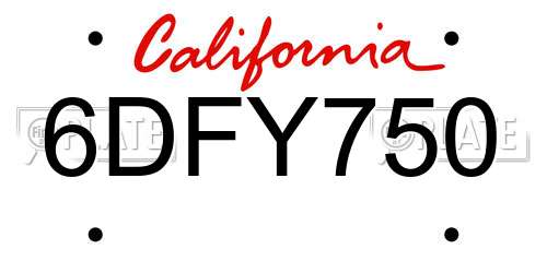 6DFY750 California License Plate