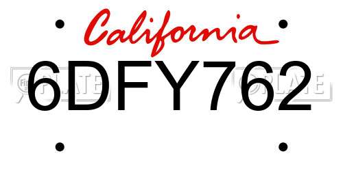 6DFY762 California License Plate