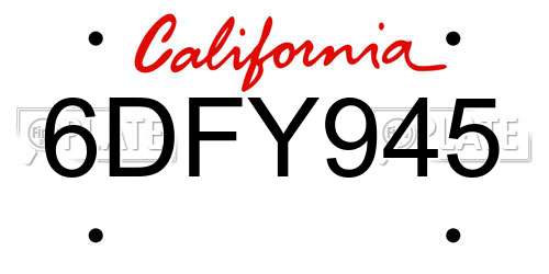 6DFY945 California License Plate