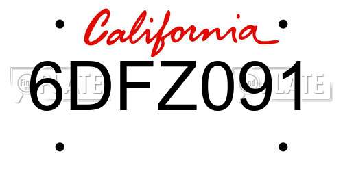 6DFZ091 California License Plate
