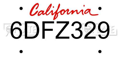 6DFZ329 California License Plate