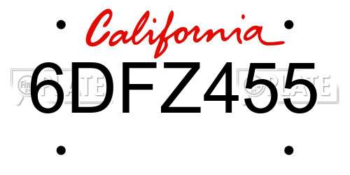 6DFZ455 California License Plate