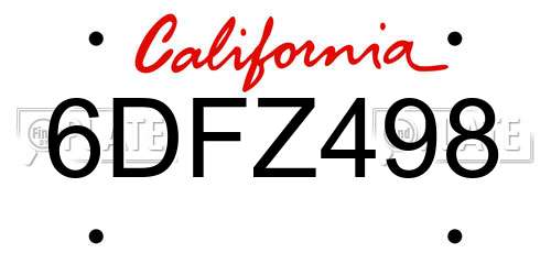 6DFZ498 California License Plate