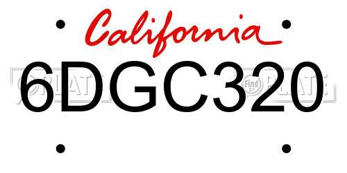 6DGC320 California License Plate