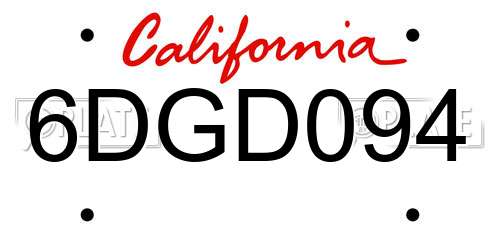 6DGD094 California License Plate
