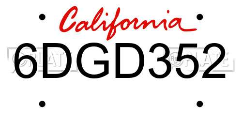 6DGD352 California License Plate