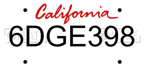 6DGE398 California License Plate