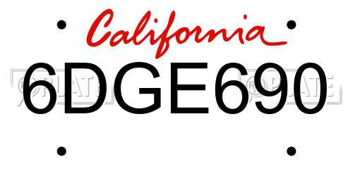 6DGE690 California License Plate