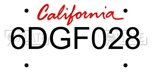6DGF028 California License Plate