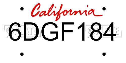 6DGF184 California License Plate
