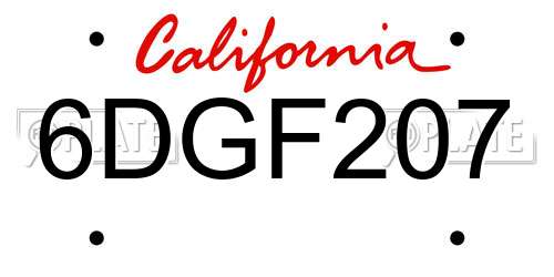 6DGF207 California License Plate
