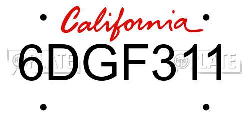 6DGF311 California License Plate