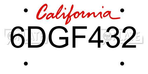6DGF432 California License Plate