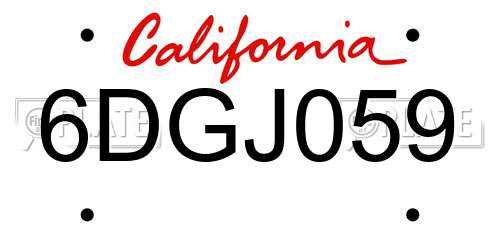 6DGJ059 California License Plate