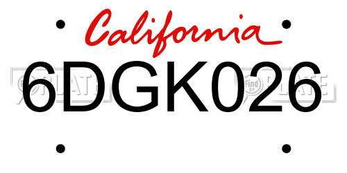 6DGK026 California License Plate