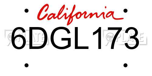 6DGL173 California License Plate