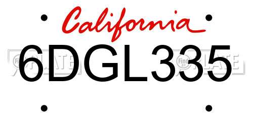 6DGL335 California License Plate