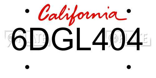 6DGL404 California License Plate