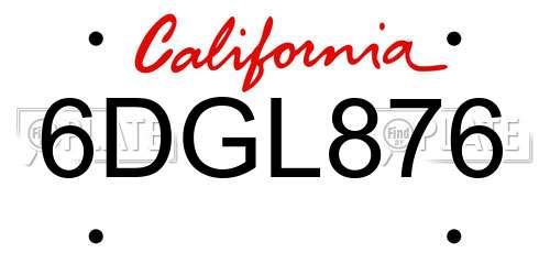 6DGL876 California License Plate