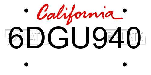 6DGU940 California License Plate