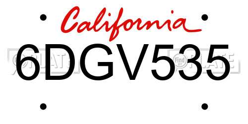 6DGV535 California License Plate