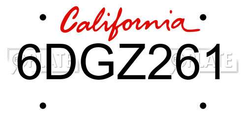 6DGZ261 California License Plate