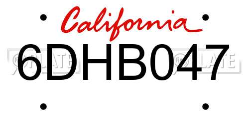 6DHB047 California License Plate
