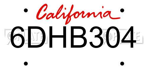 6DHB304 California License Plate
