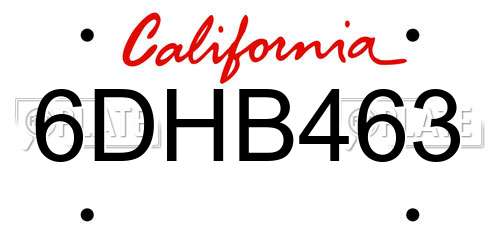 6DHB463 California License Plate