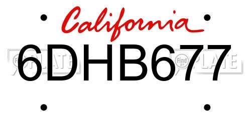 6DHB677 California License Plate