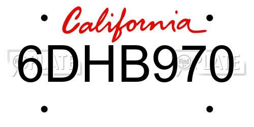 6DHB970 California License Plate