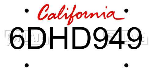 6DHD949 California License Plate