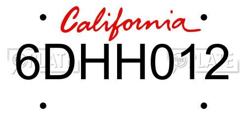 6DHH012 California License Plate