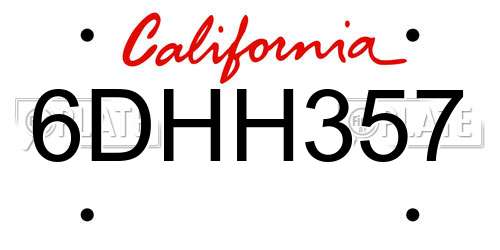 6DHH357 California License Plate