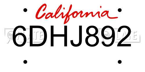 6DHJ892 California License Plate