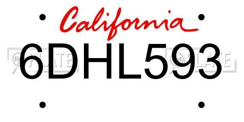 6DHL593 California License Plate
